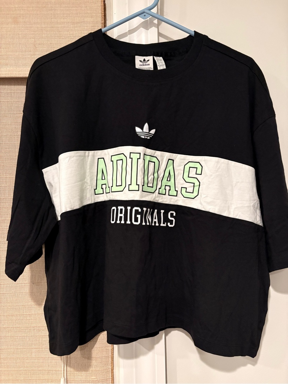 adidas Black White Tee with Light Green Logo